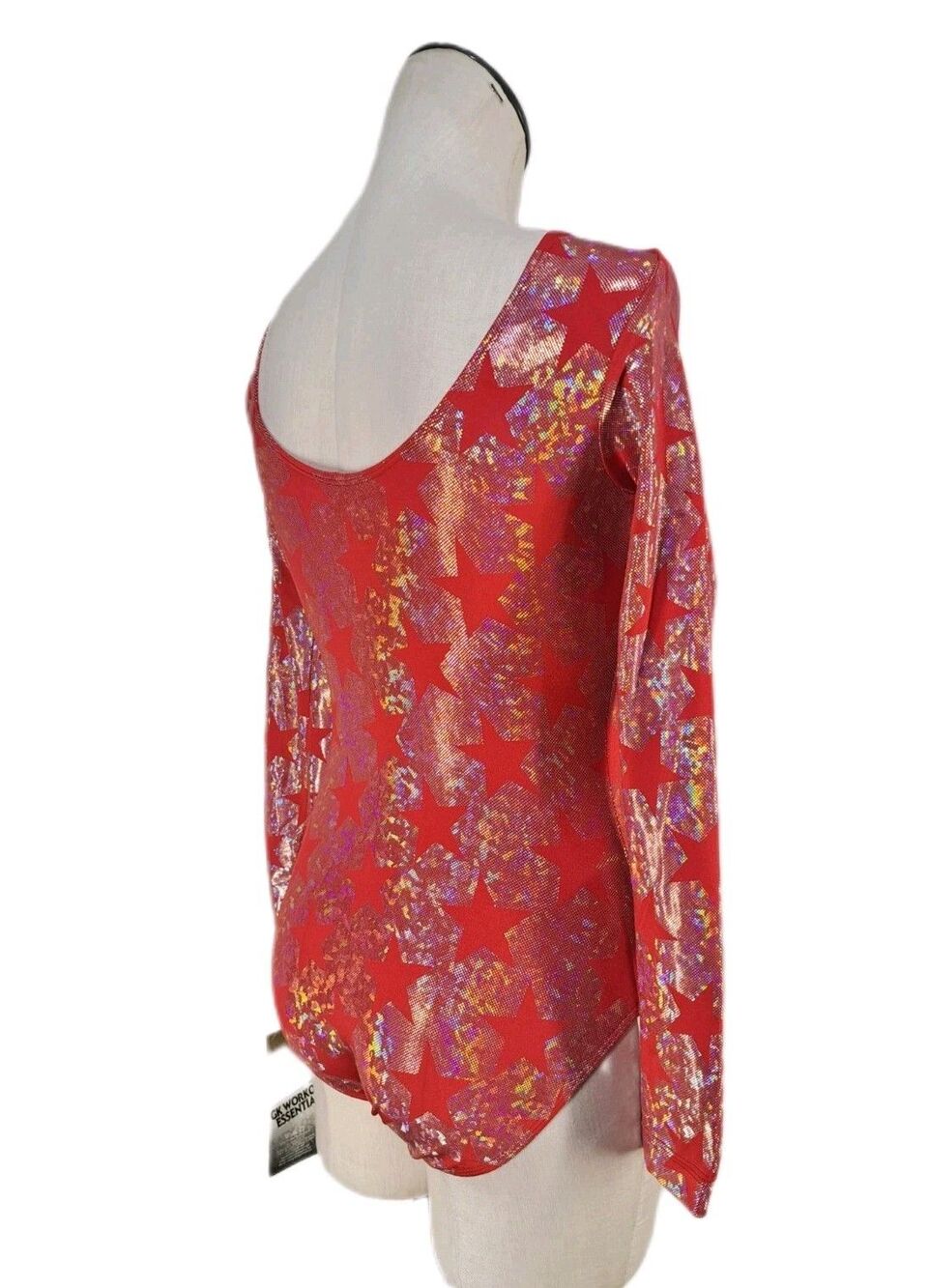 GK Elite VTG Holographic Americana Red Star Shimmering LS Logo Leotard Size AXL - Picture 7 of 16